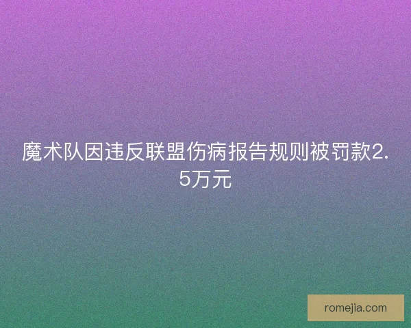 魔术队因违反联盟伤病报告规则被罚款2.5万元